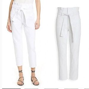 FRAME | White High-Waisted Paper Bag Jeans with Belt